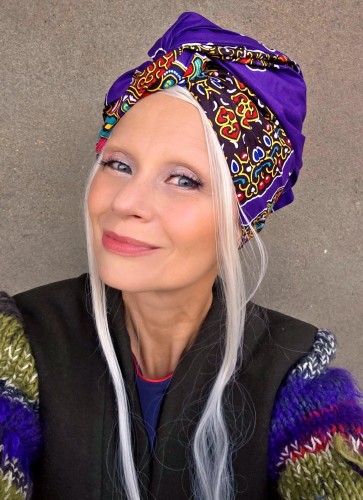 Purple African print Twist Long turban – women's head wrap, worn