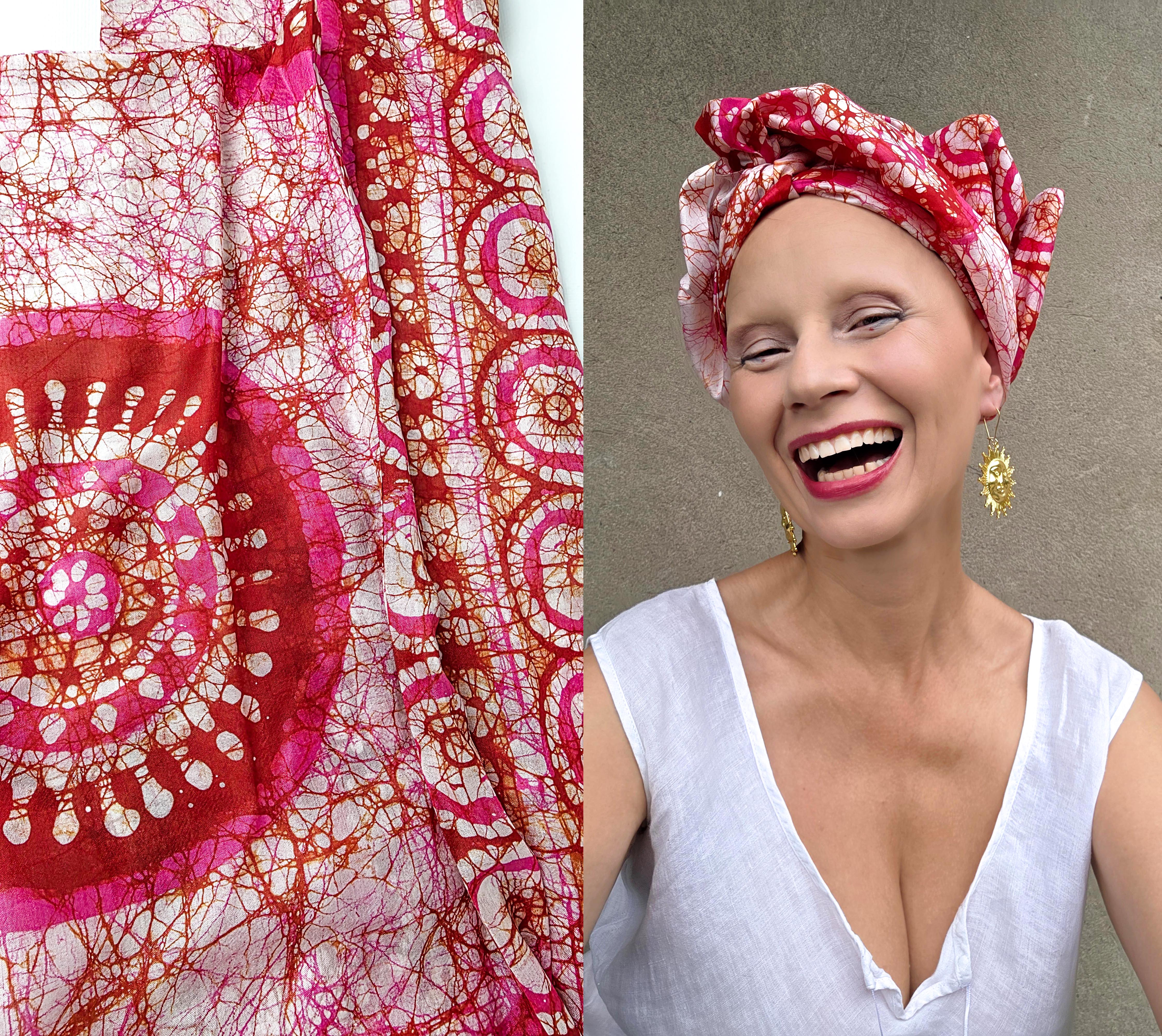 Red and pink batik silk fabric of GLINKOWSKA turban